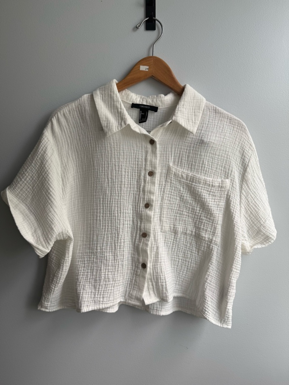 Forever 21 White Textured Button-Front Boxy Shirt